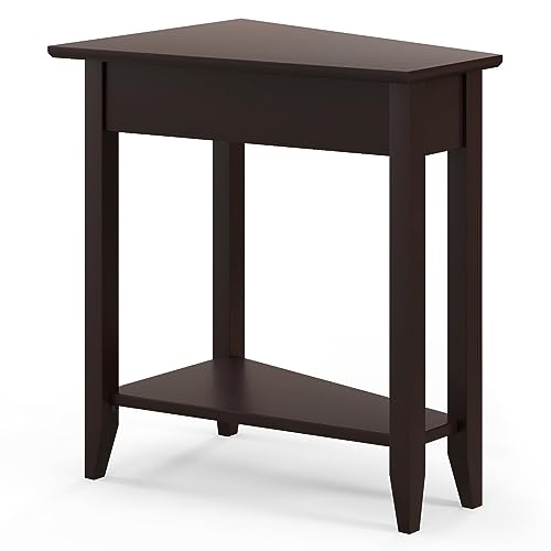 Espresso Wedge End Table with Storage Shelf and Solid Wood Legs N1984
