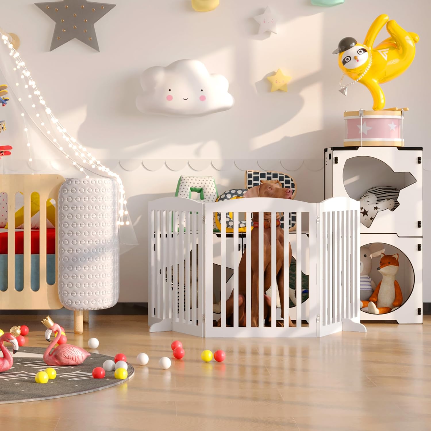 White 72" Tall 30" Wooden Pet Gate P211