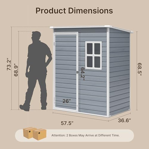 6x4 FT Outdoor Storage Shed with Floor, Resin, Lockable Doors G4861