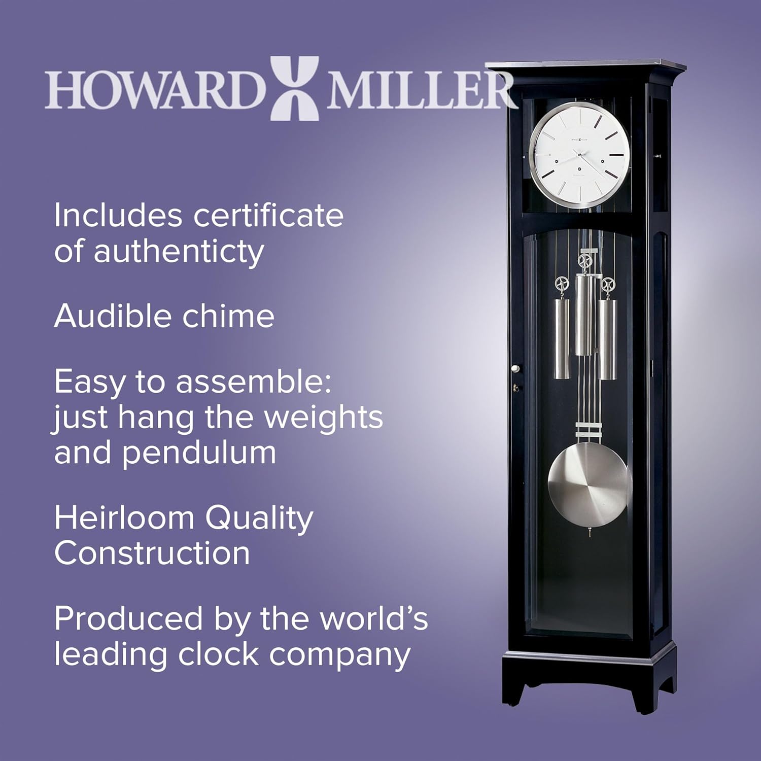 Black Satin Finish Floor Clock F52139