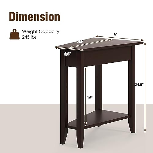 Espresso Wedge End Table with Storage Shelf and Solid Wood Legs N1984