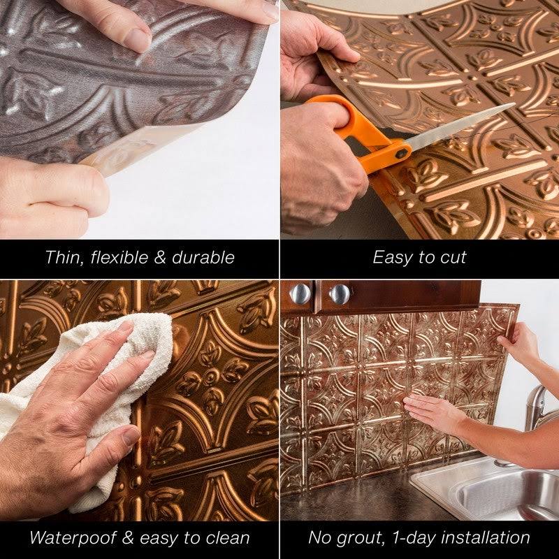 18in x 24in Rib Cracked Copper Backsplash Panel (5 Pack) P80899