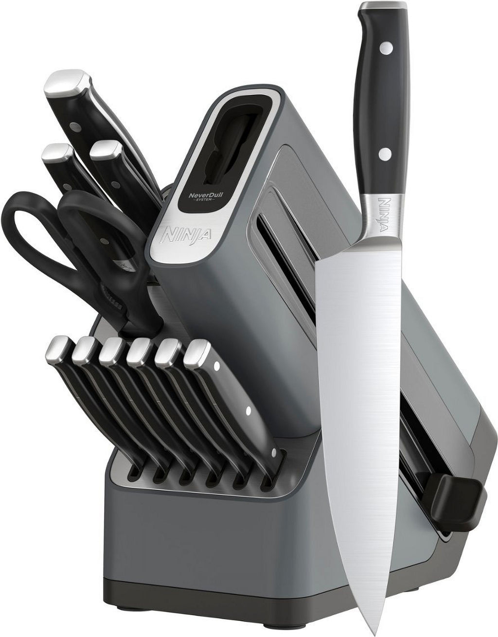 12 Piece German Stainless Steel Knife Block Set with Built-in Sharpener, Black W1052