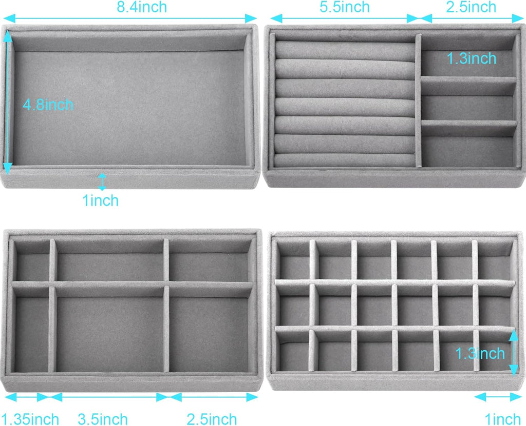 4 Pcs Velvet Jewelry Organizer Trays K777
