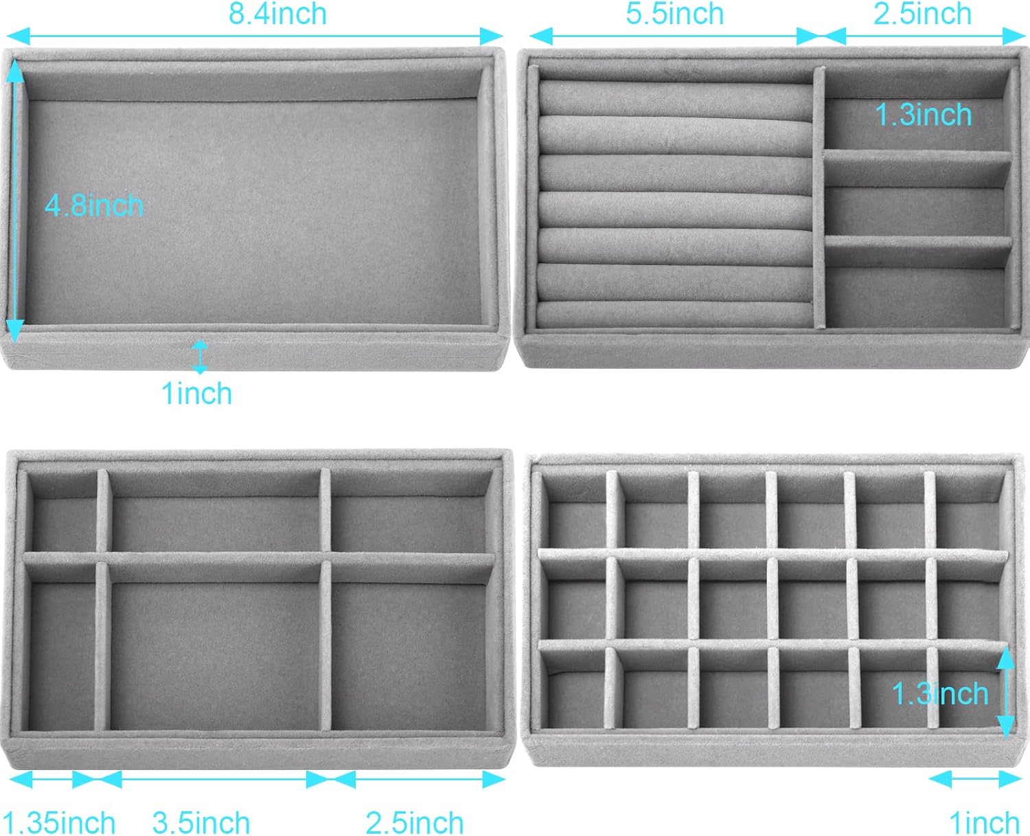 4 Pcs Velvet Jewelry Organizer Trays K777