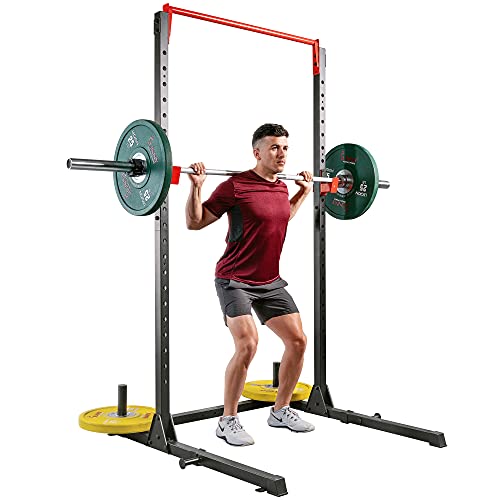 High Weight Capacity Power Cage and Squat Rack with J-Hooks, Adjustable Pull Up Bar K42031
