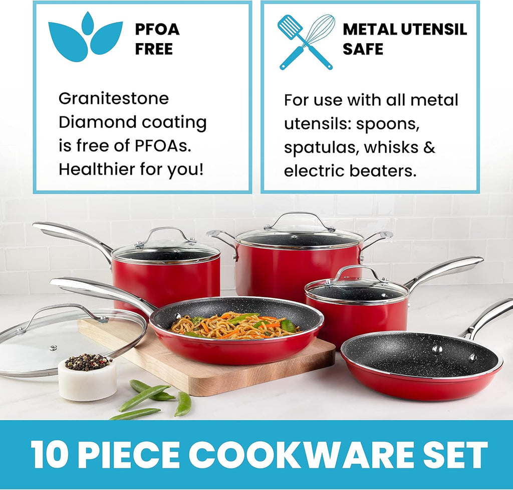 10pc Nonstick Granite Stone Cookware Set C133