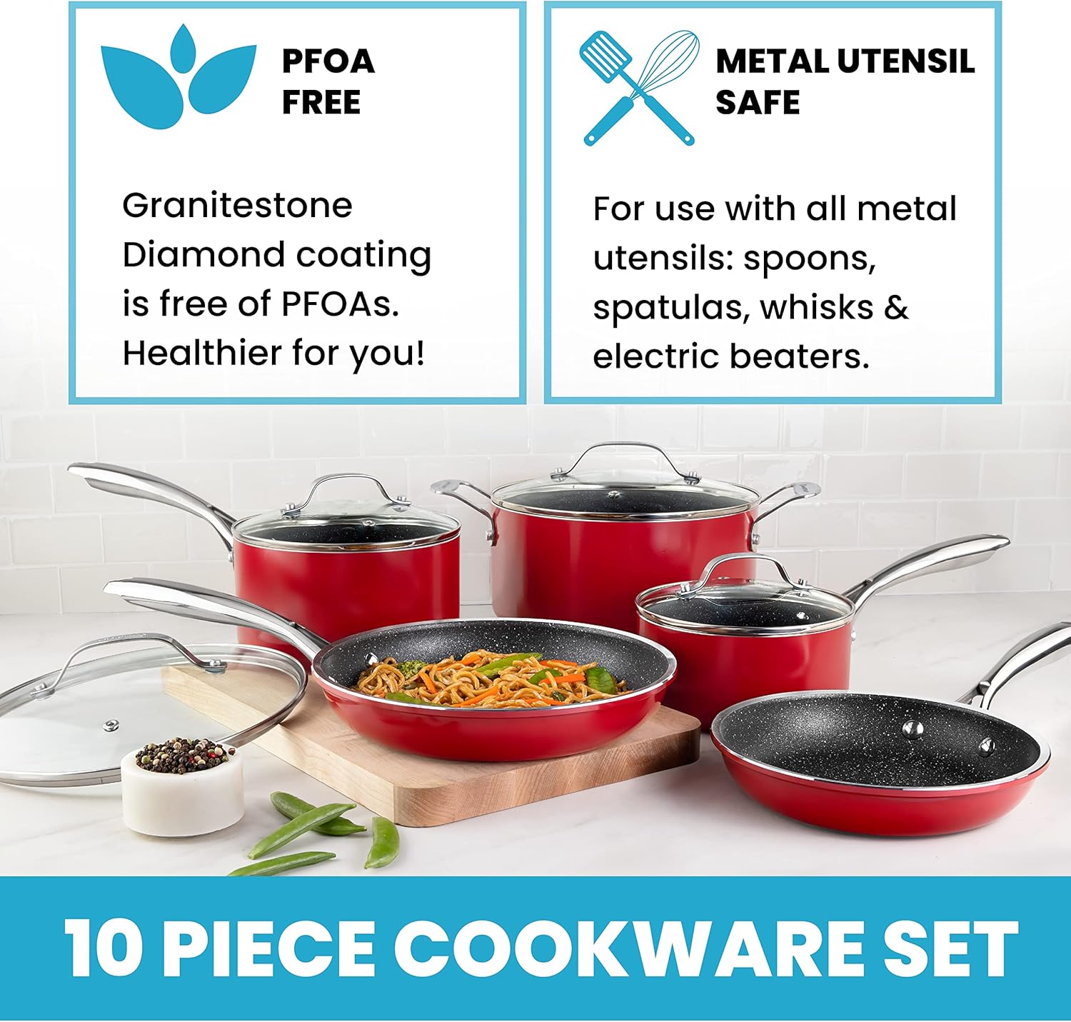 10pc Nonstick Granite Stone Cookware Set C133