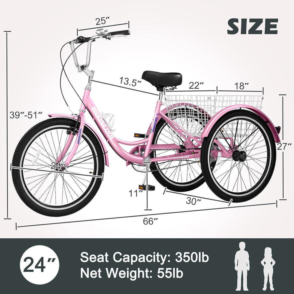 24 Inch Single Speed 3 Wheel Bicycle with Shopping Basket F1276