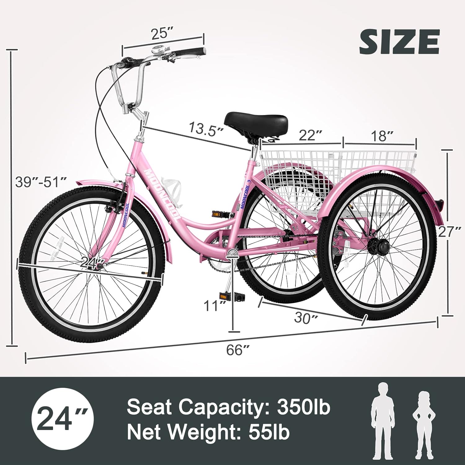 24 Inch Single Speed 3 Wheel Bicycle with Shopping Basket F1276