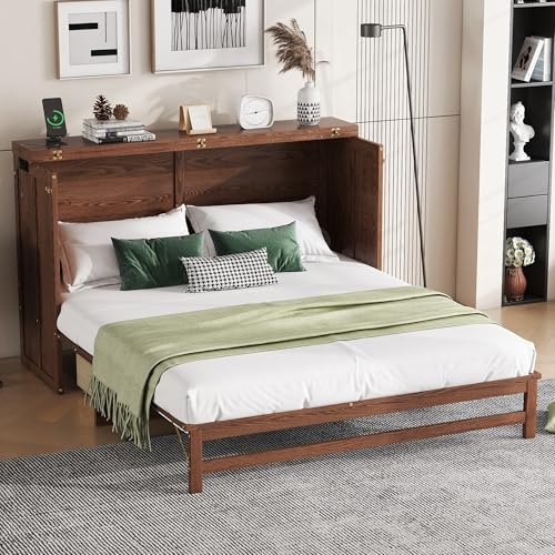 Queen Size Walnut Cabinet Murphy Bed with Drawer W716909