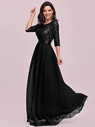 Elegant A Line Crew Neck Half Sleeve Sequin Maxi Evening Dress U7847