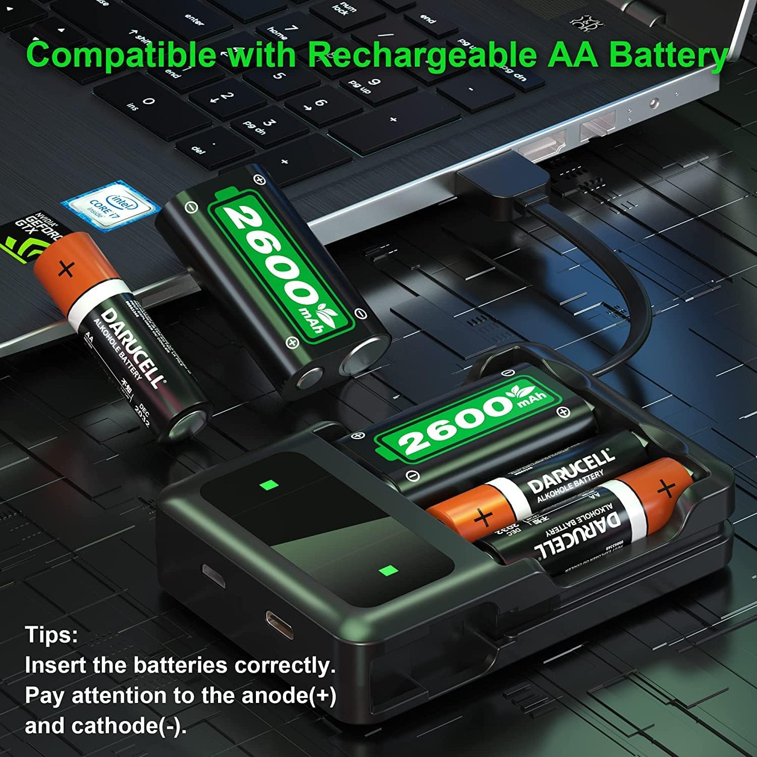 2x2600mAh Controller Battery Pack with Charger Station for Xbox U360