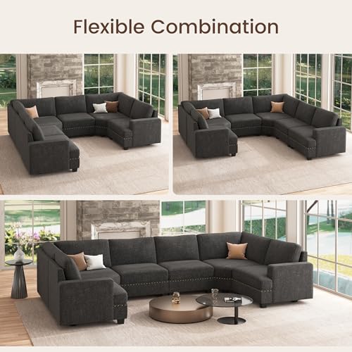 Oversized Modular Sectional Sofa, 135.6 inch, Dark Grey V955