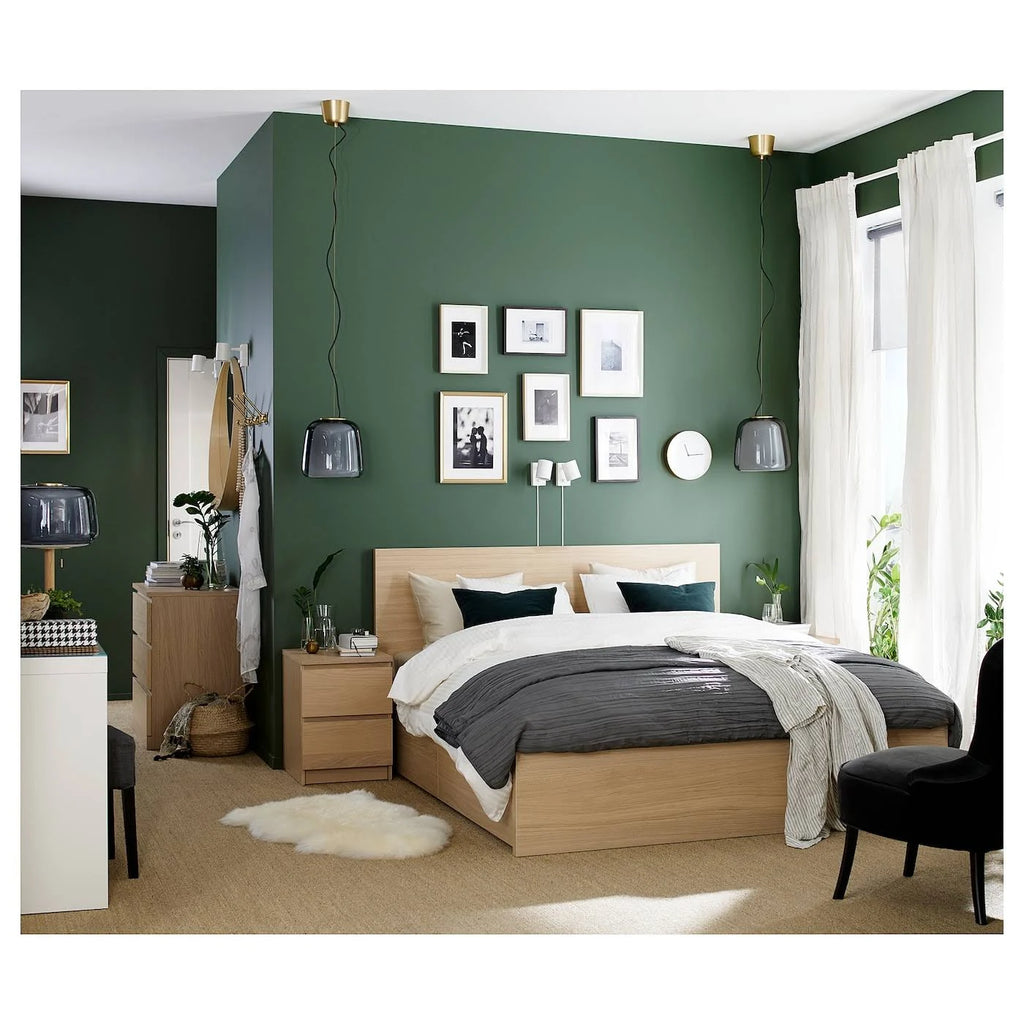 White Stained Oak Veneer King Bed Frame with 4 Storage Boxes D732