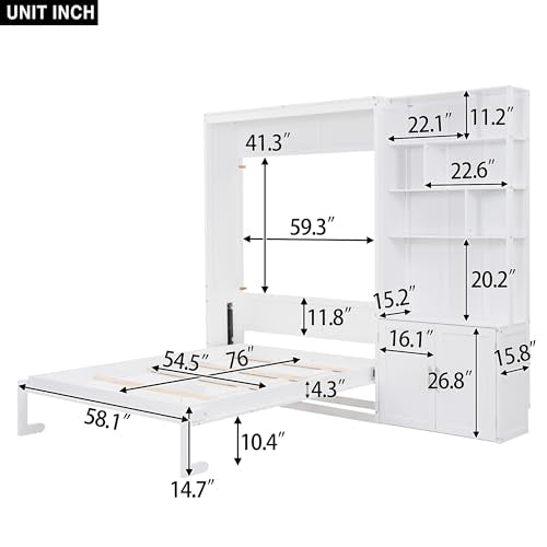 White Solid Wood Queen Size Murphy Bed with Desk G4823