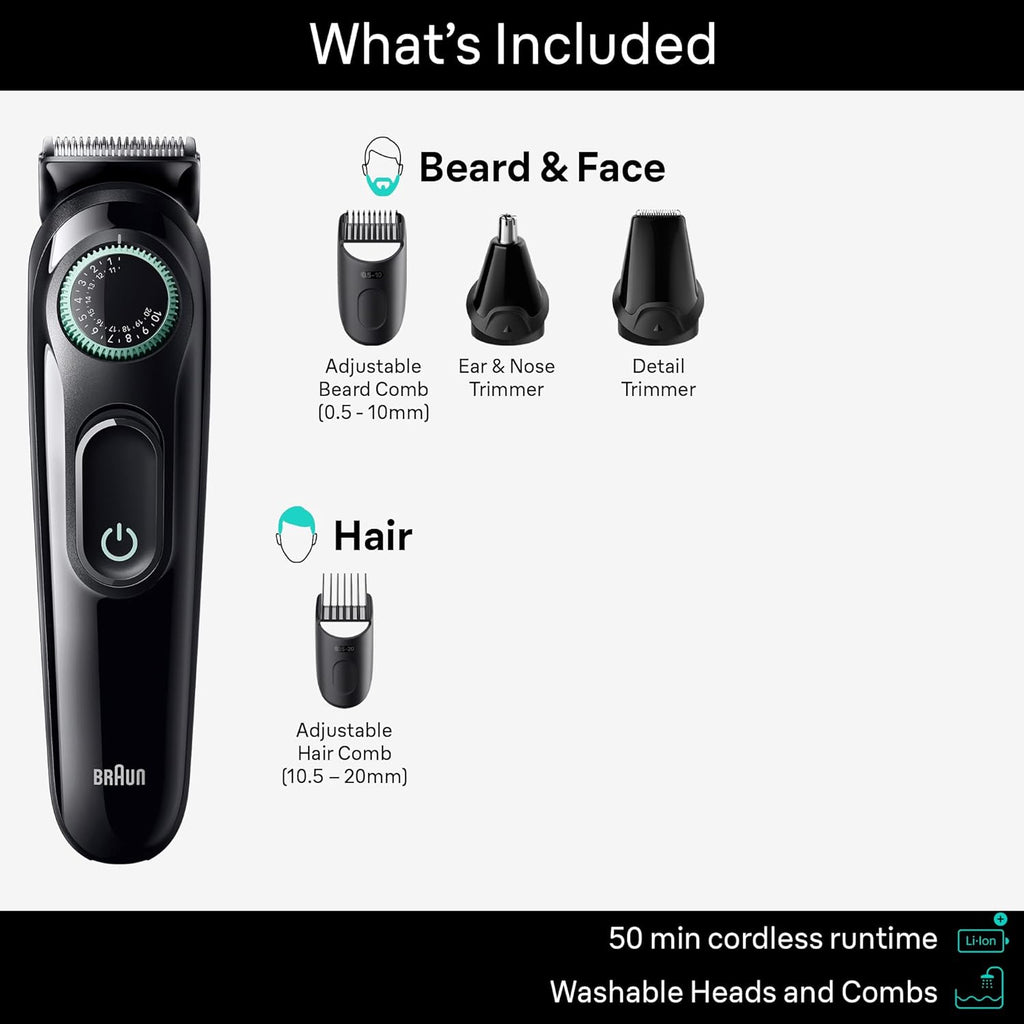 5-in-1 Trimmer for Men with Beard Trimmer, Ear & Nose Trimmer, Hair Clippers, Black Y3571