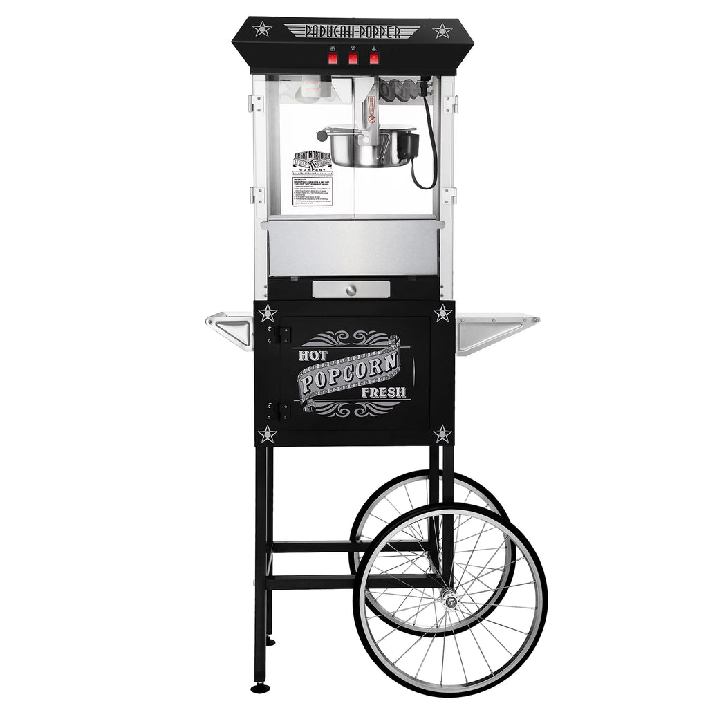 Black Antique Style 8oz Popcorn Popper Machine with Cart E599918