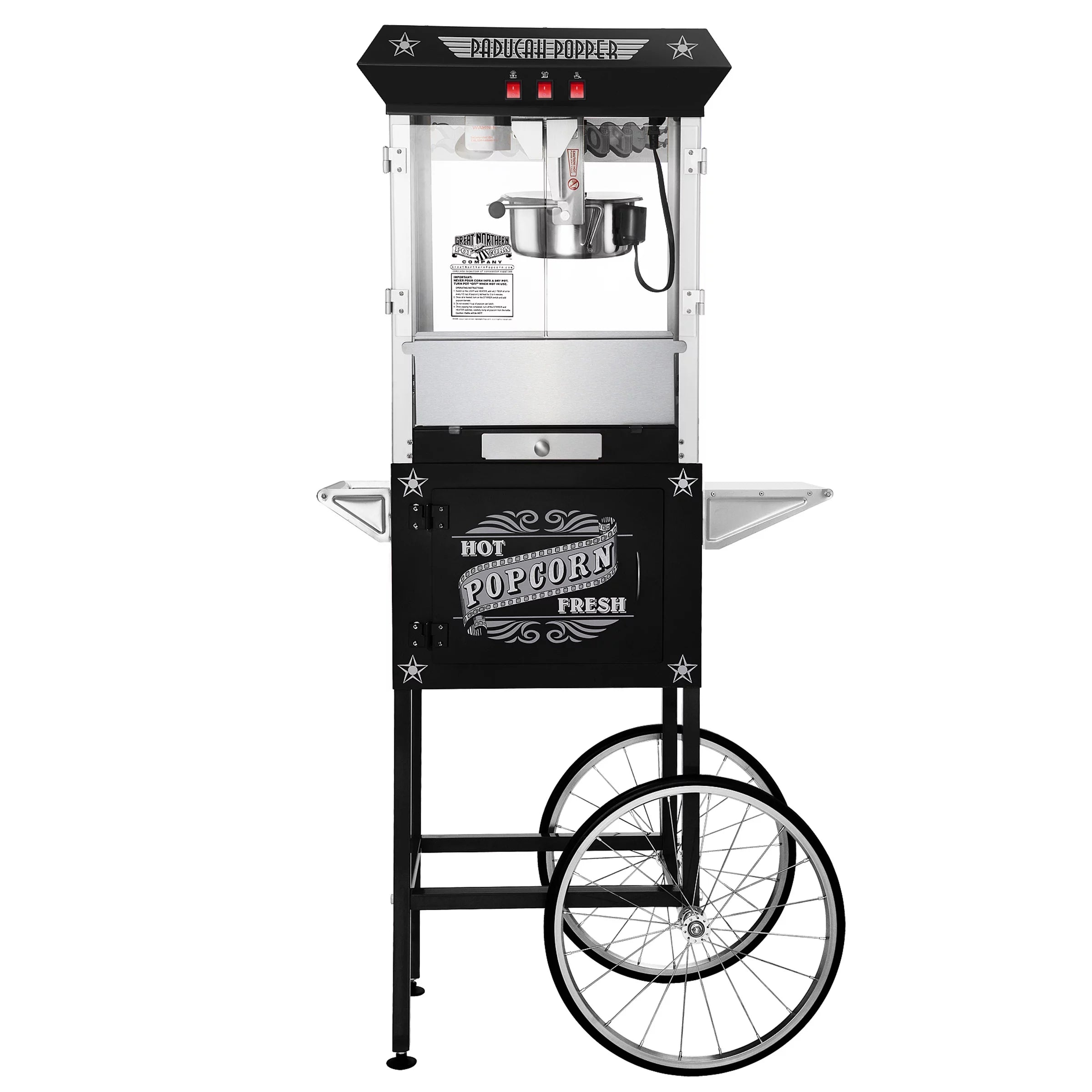 Black Antique Style 8oz Popcorn Popper Machine with Cart E599918