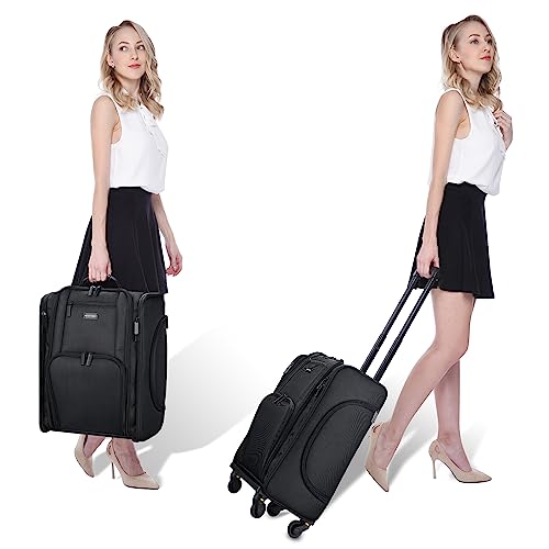 Black Rolling Makeup Train Case Soft Sided Cosmetic Storage Organizer Carry on Travel with Removable Side Pocket Bag X838608