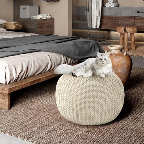 Navy Blue 100% Cotton Handmade Knitted Ottoman Pouf Cover A1058