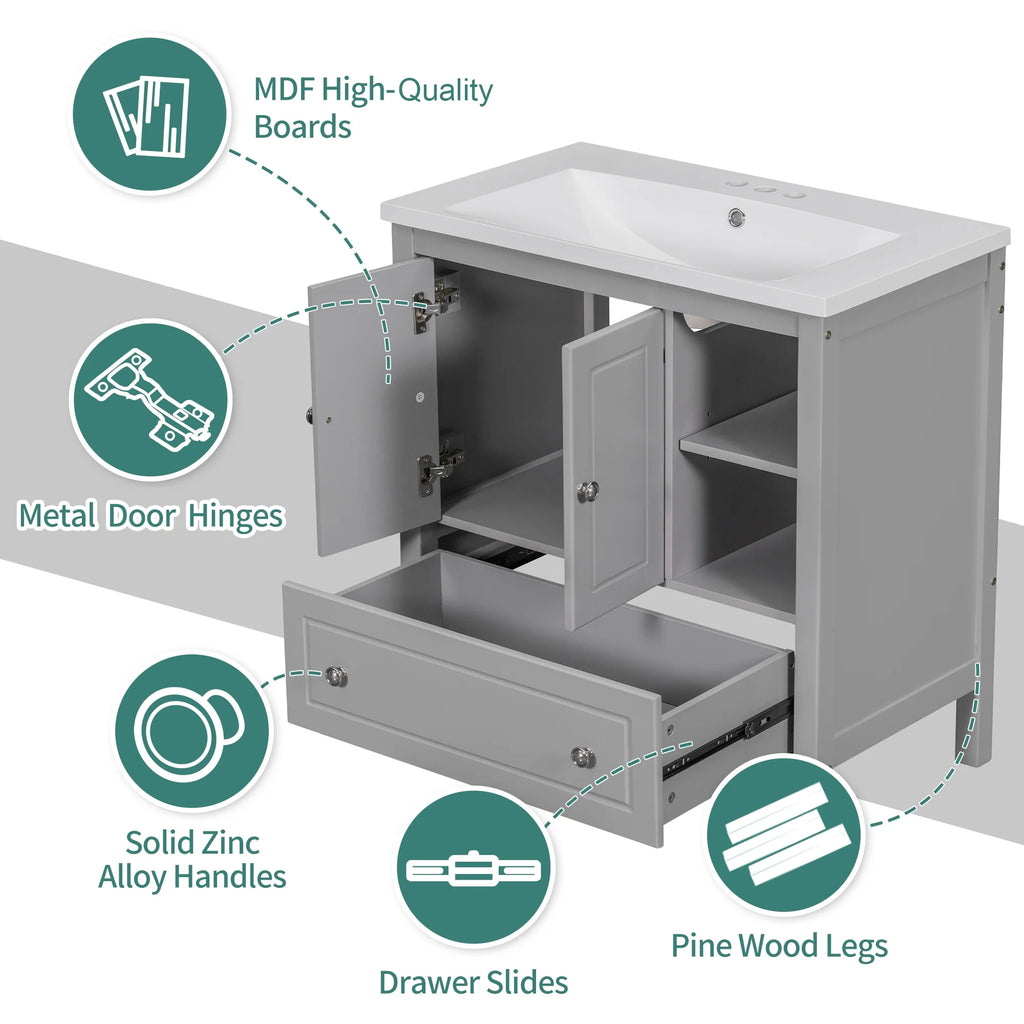 Grey Solid Wood Bathroom Vanity Base D62056