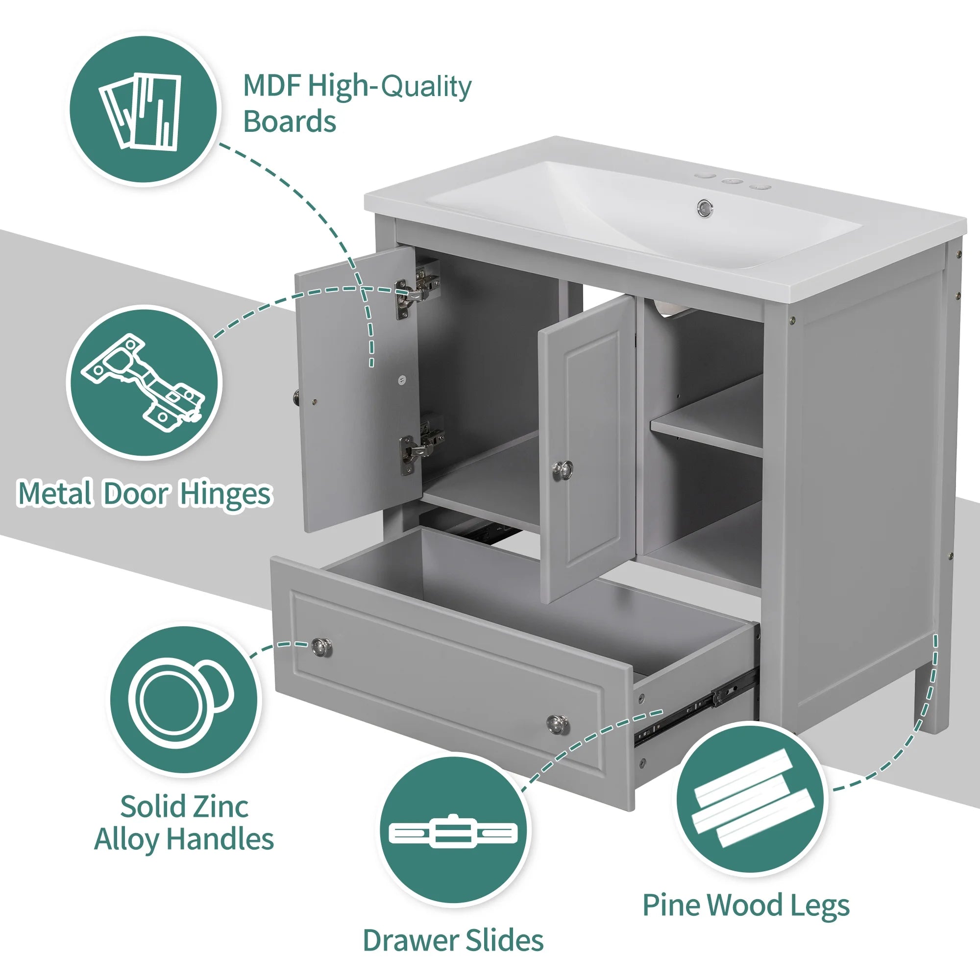 Grey Solid Wood Bathroom Vanity Base D62056
