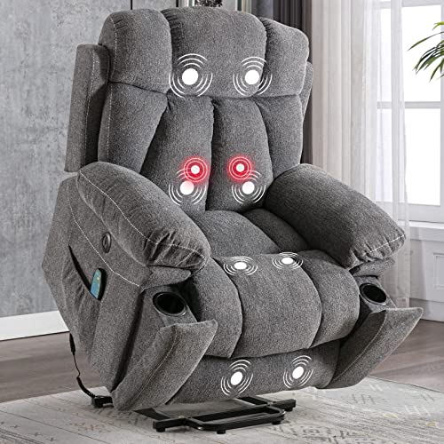 Light Gray Power Lift Recliner Chair with Massage and Heat N30221