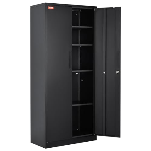 Black Metal Storage Cabinet with 2 Doors and 4 Adjustable Shelves V126