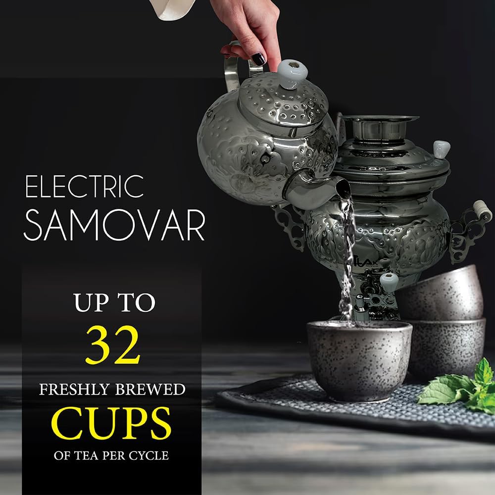 Electric Stainless Steel Samovar Tea Kettle (1 liter) Large Stainless Steel (5.0 Liters) Silver I930