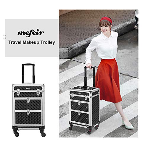Red Rolling Makeup Train Case with 4 Removable Wheels & 2 Sliding Drawers M858434