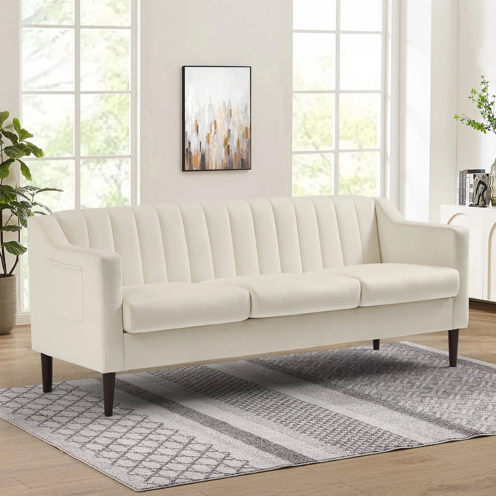 3 Seats Velvet Upholstered Sofa with Wooden Frame and Wood Legs D950