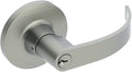 Satin Brass Lever Round Rose Storeroom E863