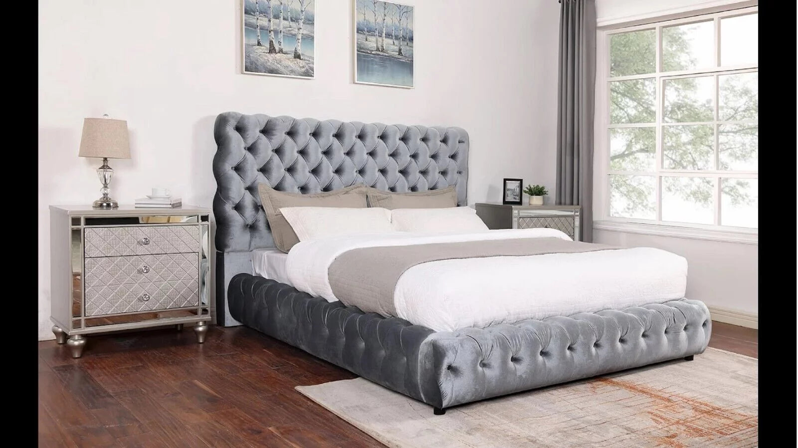 Gray Fabric Queen Size Bed and Nightstand Set C6418