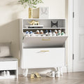 White Slim Shoe Cabinet with 2 Flip Drawers and Open Shelf X3769