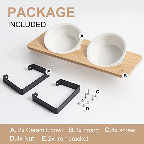 Ceramic Cat Bowl with Stand 15° Tilted Raised Cat Bowl Bamboo Cat Feeding Station K4416
