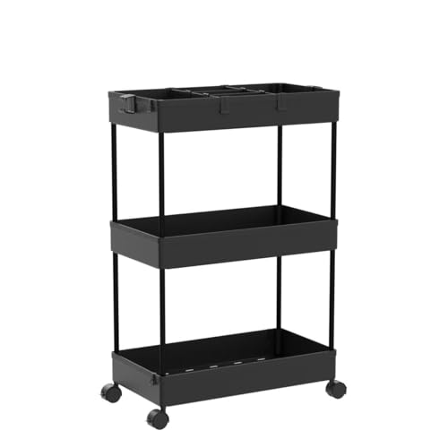 Black 3 Tier Rolling Cart with Wheels U382