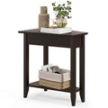 Espresso Wedge End Table with Storage Shelf and Solid Wood Legs N1984