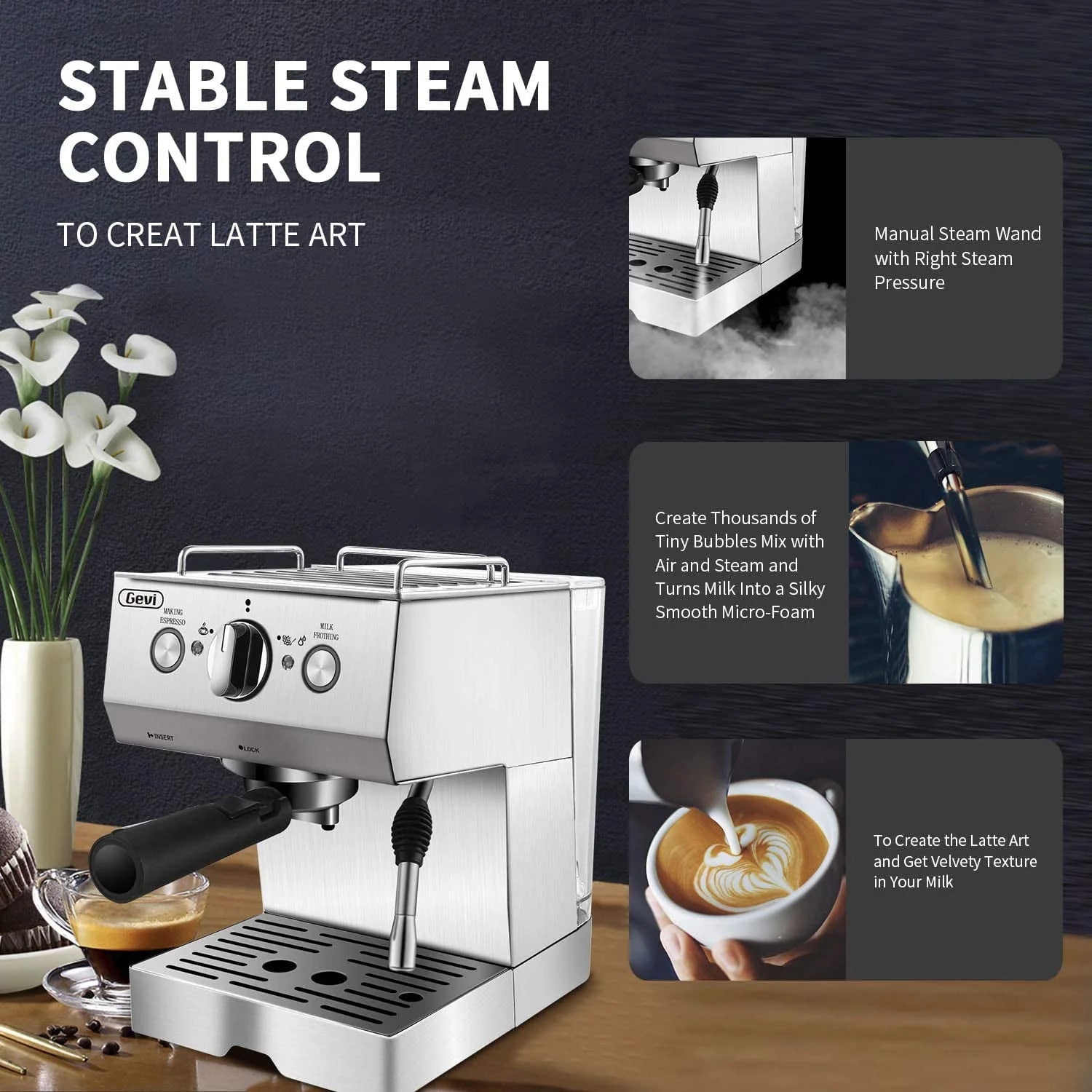 Silver Stainless Steel 15 Bar Espresso Machine S39305