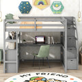 Full Wood Loft Bed with Desk, Storage Stairs, Two Drawers T505595