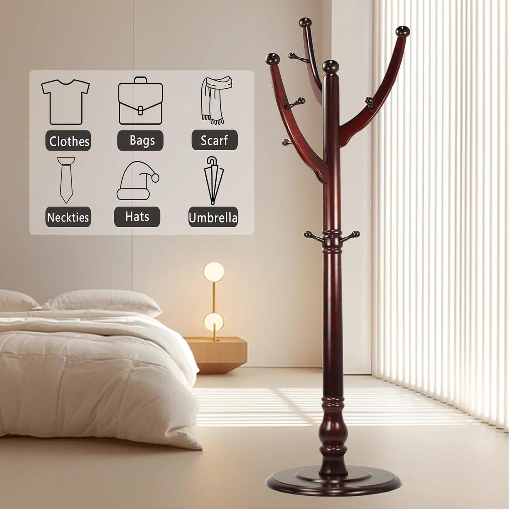 Freestanding Wood Coat Rack with 11 Hooks Z710272