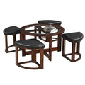 Solid Wood Glass Top Round Coffee Table with 4 Stools F678606