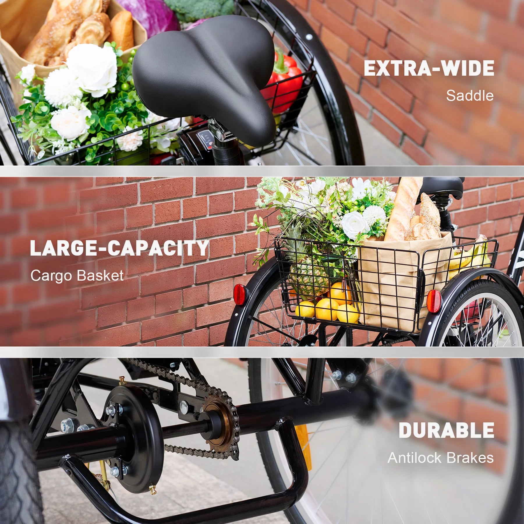 250W 26" 3 Wheel Electric Tricycle Black C826981