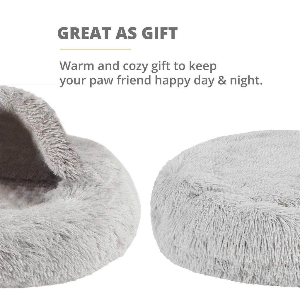 Soft Faux Fur Cat Bed Cave Hooded Blanket Dog Couch E43514