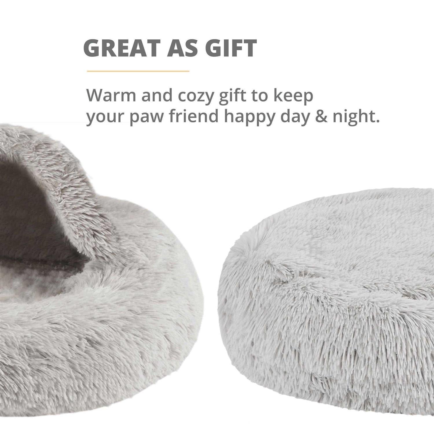 Soft Faux Fur Cat Bed Cave Hooded Blanket Dog Couch E43514