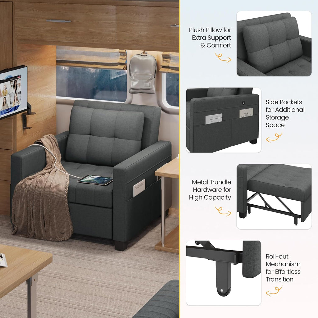 Dark Gray Fabric Convertible Futon Sofa Chair S8750