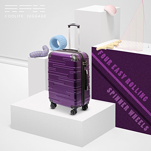 3 Piece Expandable Suitcase Set with TSA Lock Spinner 20in 24in 28in Purple Z86431