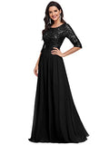 Elegant A Line Crew Neck Half Sleeve Sequin Maxi Evening Dress U7847