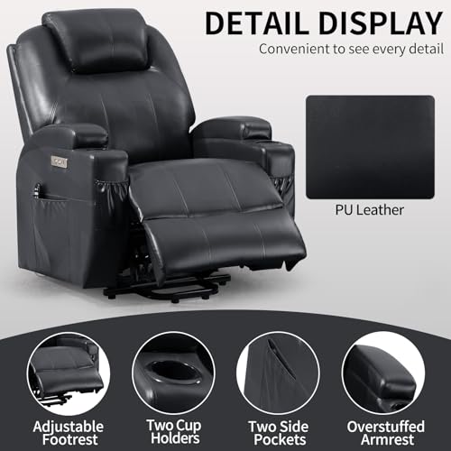 Black PU Leather Power Lift Recliner Chair with Heat T72804