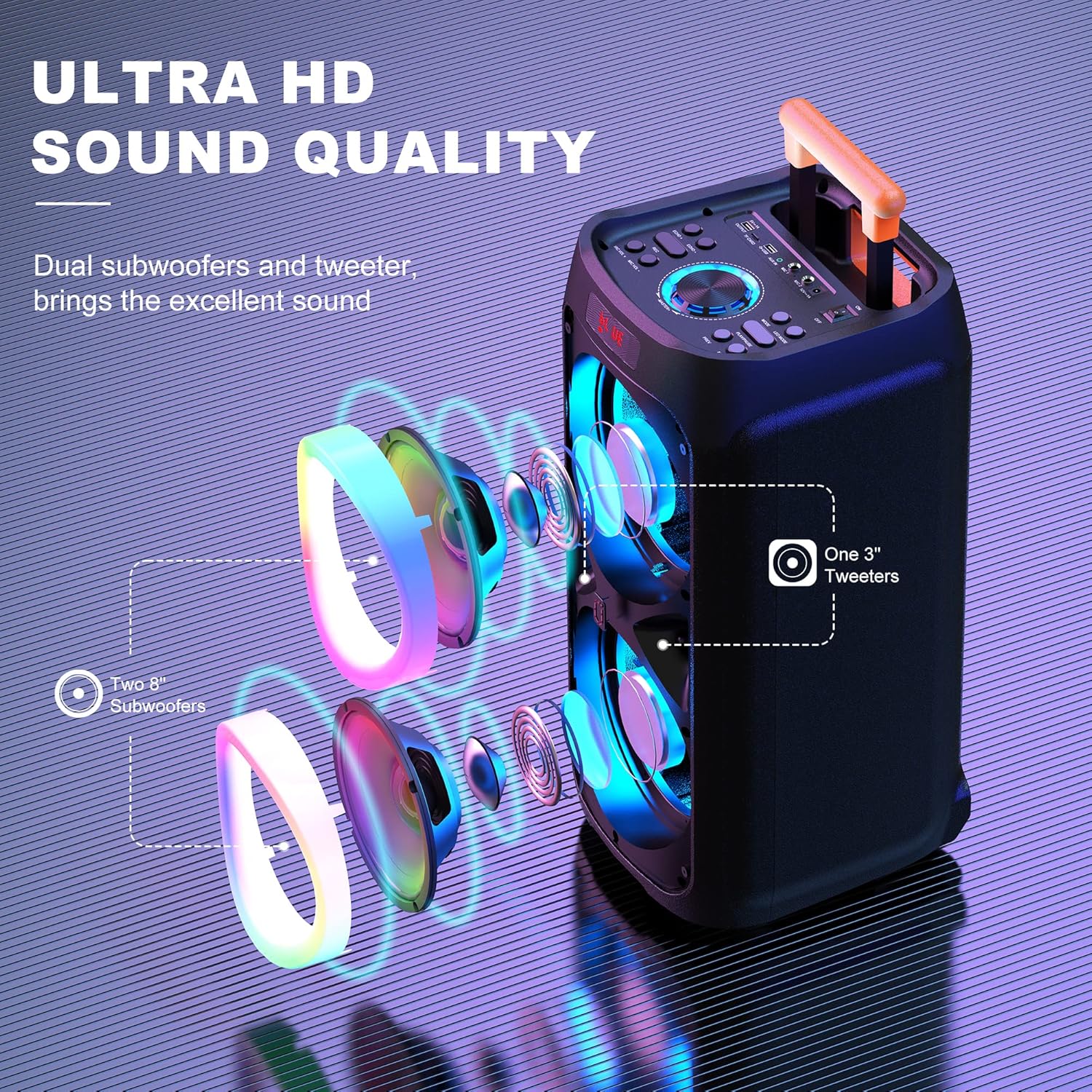Karaoke Machine with 2 Wireless Microphones, 8" Bluetooth Party Speaker with DJ Light, Rolling Wheels and Trolley J2731